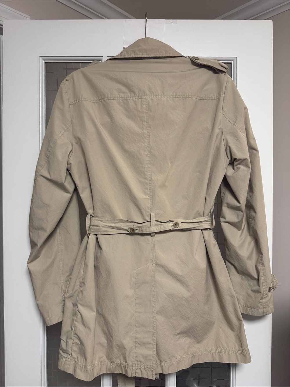 Theory Beige Double-Breasted Belted Trench Coat - Picture 6 of 10